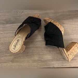 Life Stride Women's Black Cork Wedge Sandals